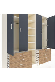 Kronos Dolap 10 Raflı 8 Çekmeceli 2 Askılı 220x59x243 Aytaşı-Antrasit/Çam