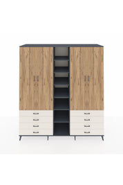 Kronos Dolap 10 Raflı 8 Çekmeceli 2 Askılı 220x59x243 Antrasit-Çam/Aytaşı