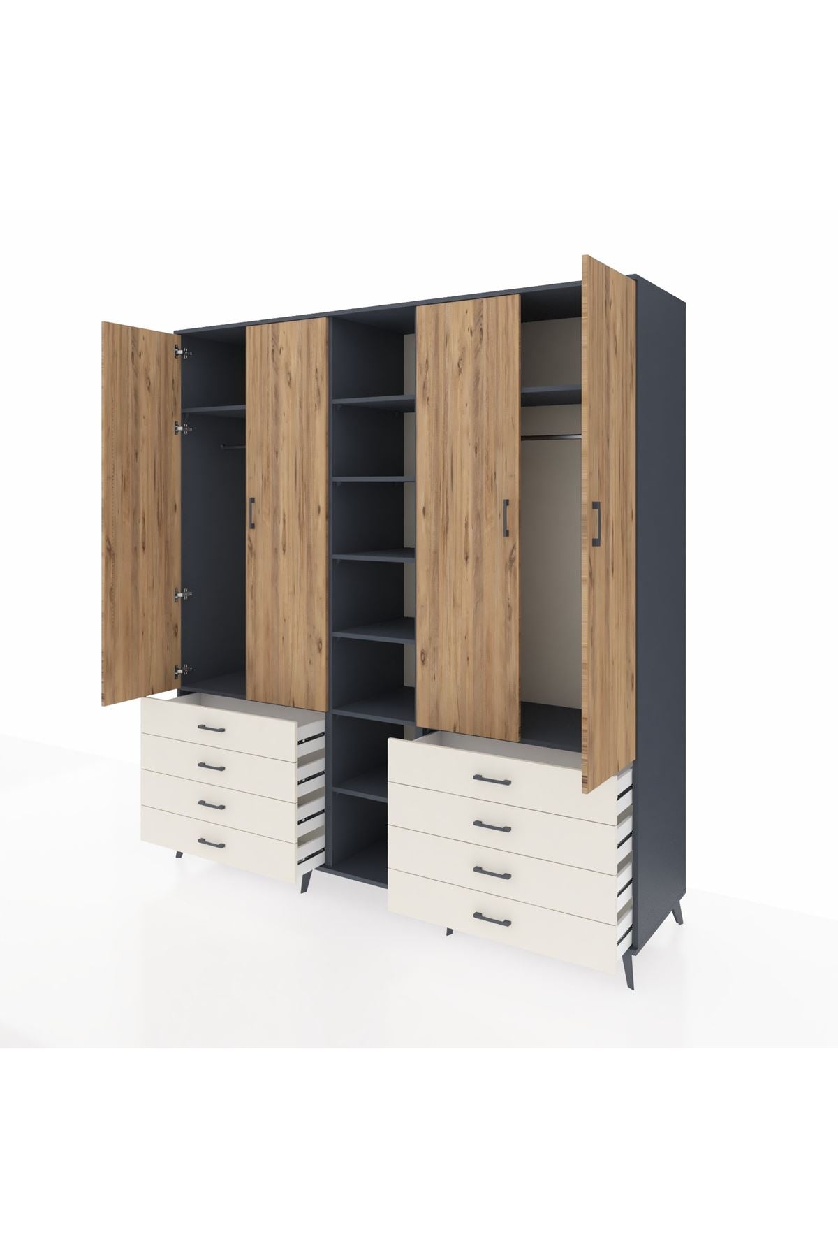 Kronos Dolap 10 Raflı 8 Çekmeceli 2 Askılı 220x59x243 Antrasit-Çam/Aytaşı