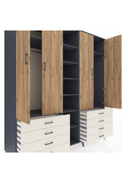 Kronos Dolap 10 Raflı 8 Çekmeceli 2 Askılı 220x59x243 Antrasit-Çam/Aytaşı