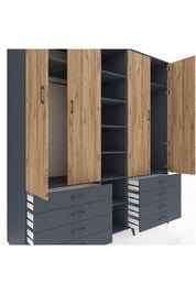 Kronos Dolap 10 Raflı 8 Çekmeceli 2 Askılı 220x59x243 Antrasit-Çam/Antrasit