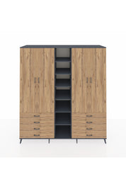 Kronos Dolap 10 Raflı 8 Çekmeceli 2 Askılı 220x59x243 Antrasit-Çam/Çam