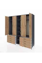 Kronos Dolap 10 Raflı 8 Çekmeceli 2 Askılı 220x59x243 Antrasit-Çam/Çam