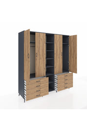 Kronos Dolap 10 Raflı 8 Çekmeceli 2 Askılı 220x59x243 Antrasit-Çam/Çam