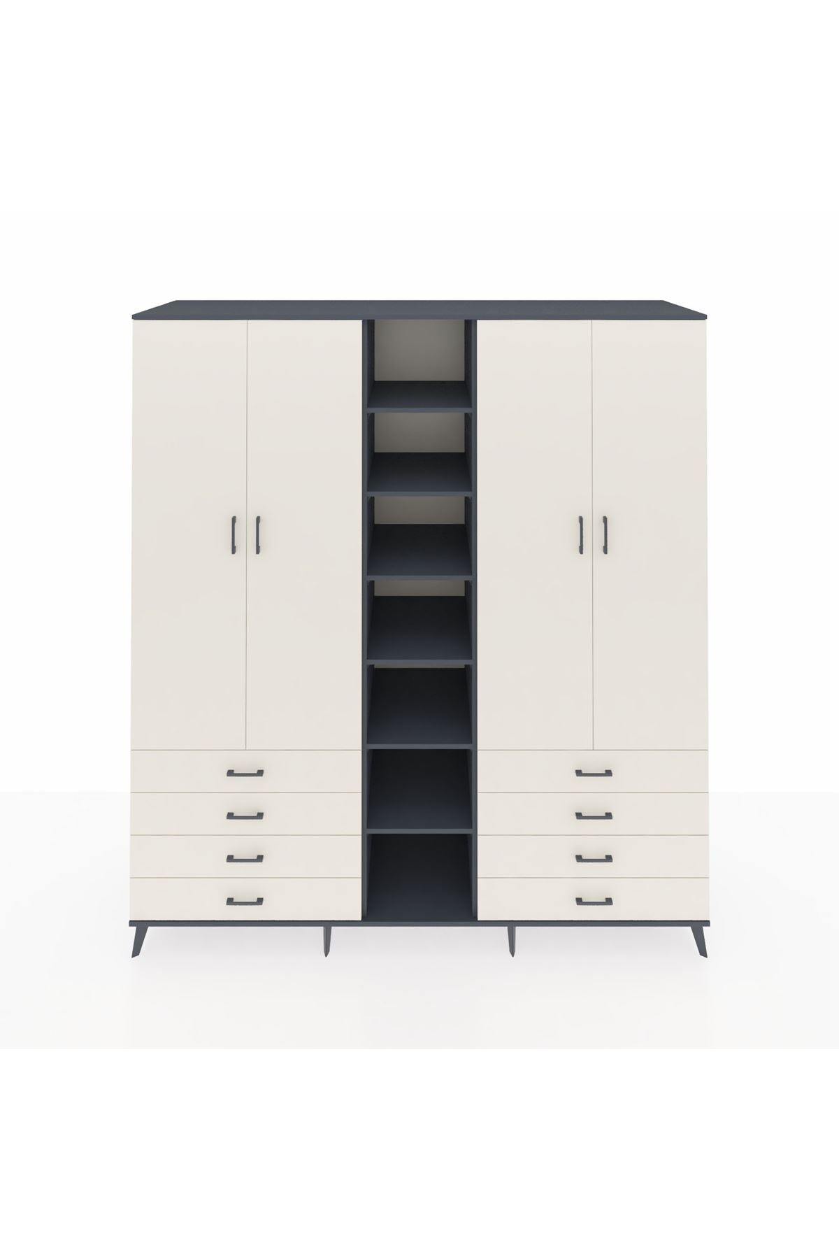 Kronos Dolap 10 Raflı 8 Çekmeceli 2 Askılı 220x59x243 Antrasit-Aytaşı/Aytaşı