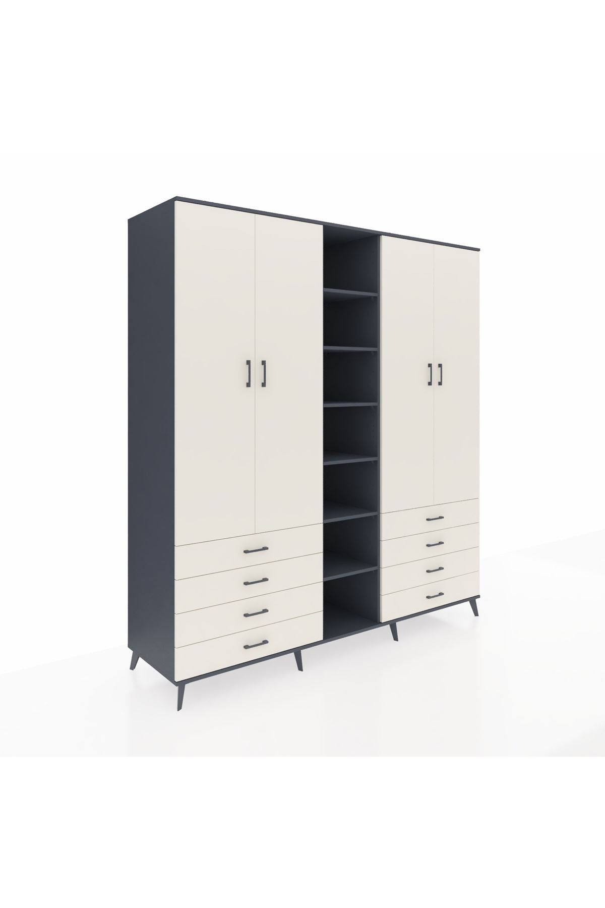 Kronos Dolap 10 Raflı 8 Çekmeceli 2 Askılı 220x59x243 Antrasit-Aytaşı/Aytaşı