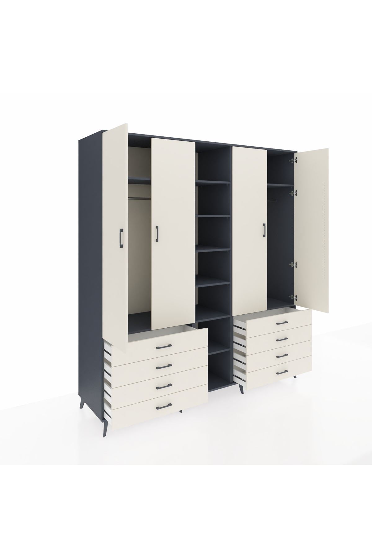 Kronos Dolap 10 Raflı 8 Çekmeceli 2 Askılı 220x59x243 Antrasit-Aytaşı/Aytaşı