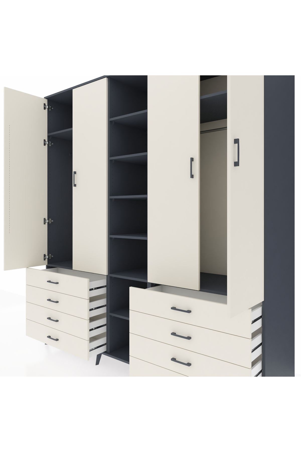 Kronos Dolap 10 Raflı 8 Çekmeceli 2 Askılı 220x59x243 Antrasit-Aytaşı/Aytaşı