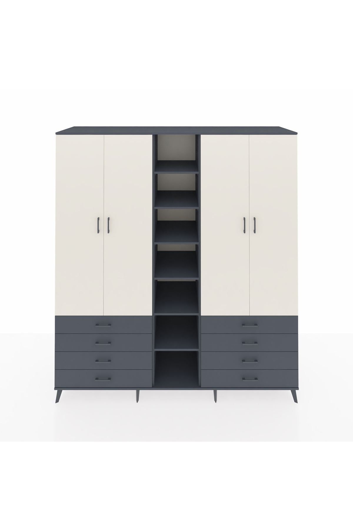 Kronos Dolap 10 Raflı 8 Çekmeceli 2 Askılı 220x59x243 Antrasit-Aytaşı/Antrasit