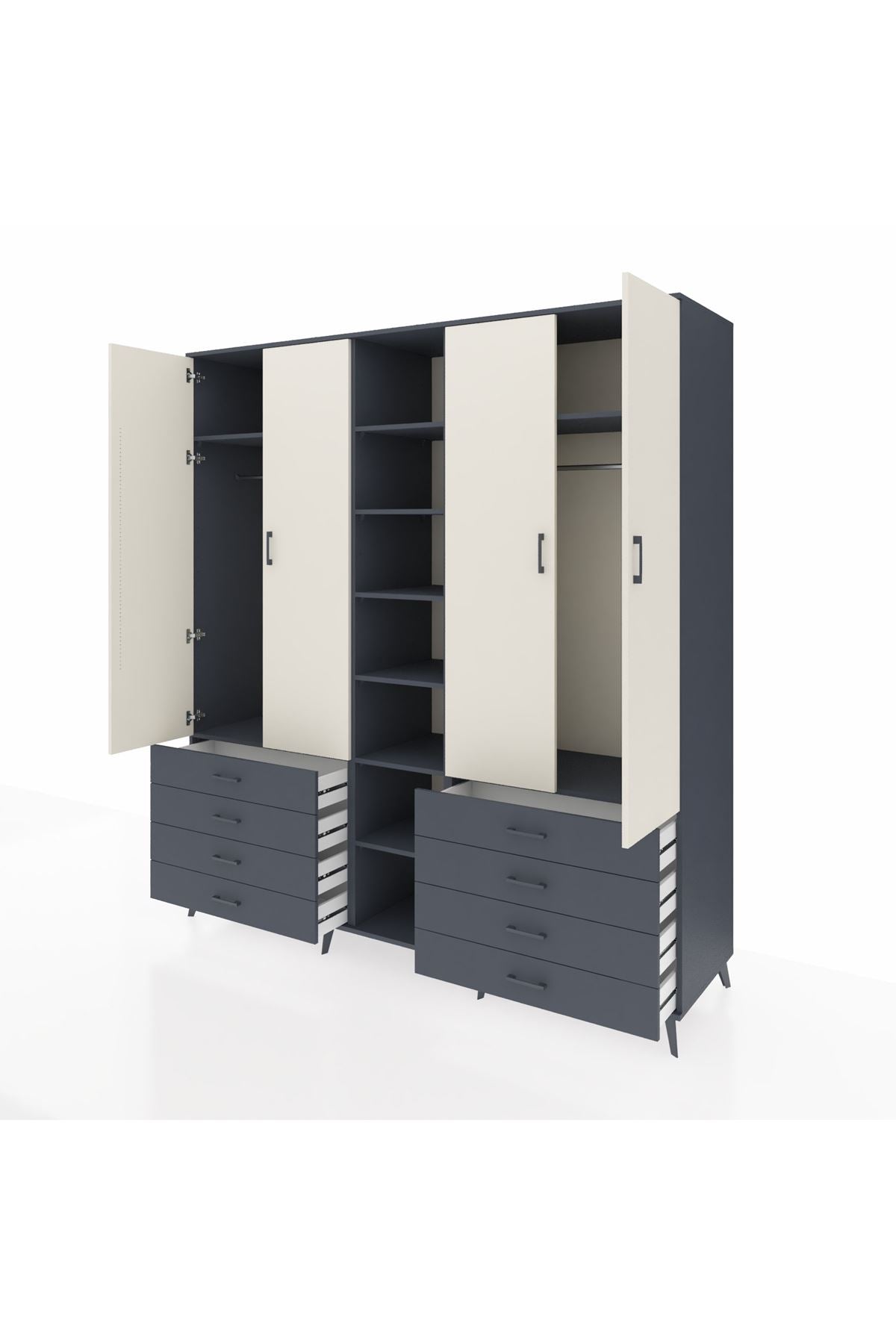 Kronos Dolap 10 Raflı 8 Çekmeceli 2 Askılı 220x59x243 Antrasit-Aytaşı/Antrasit