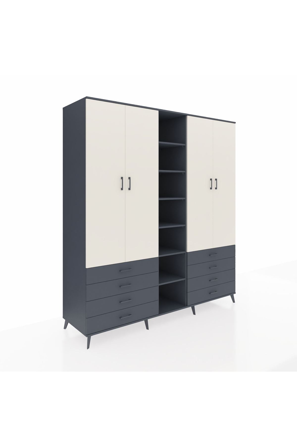 Kronos Dolap 10 Raflı 8 Çekmeceli 2 Askılı 220x59x243 Antrasit-Aytaşı/Antrasit