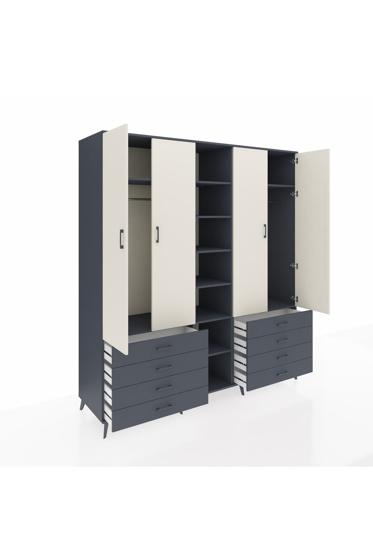 Kronos Dolap 10 Raflı 8 Çekmeceli 2 Askılı 220x59x243 Antrasit-Aytaşı/Antrasit