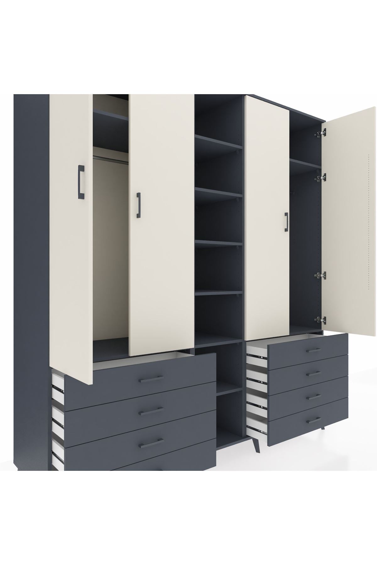 Kronos Dolap 10 Raflı 8 Çekmeceli 2 Askılı 220x59x243 Antrasit-Aytaşı/Antrasit