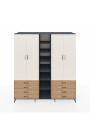 Kronos Dolap 10 Raflı 8 Çekmeceli 2 Askılı 220x59x243 Antrasit-Aytaşı/Çam