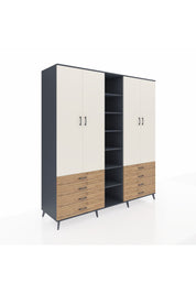 Kronos Dolap 10 Raflı 8 Çekmeceli 2 Askılı 220x59x243 Antrasit-Aytaşı/Çam