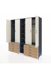 Kronos Dolap 10 Raflı 8 Çekmeceli 2 Askılı 220x59x243 Antrasit-Aytaşı/Çam