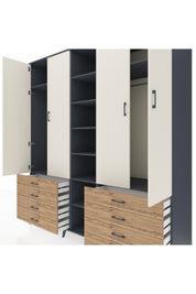 Kronos Dolap 10 Raflı 8 Çekmeceli 2 Askılı 220x59x243 Antrasit-Aytaşı/Çam