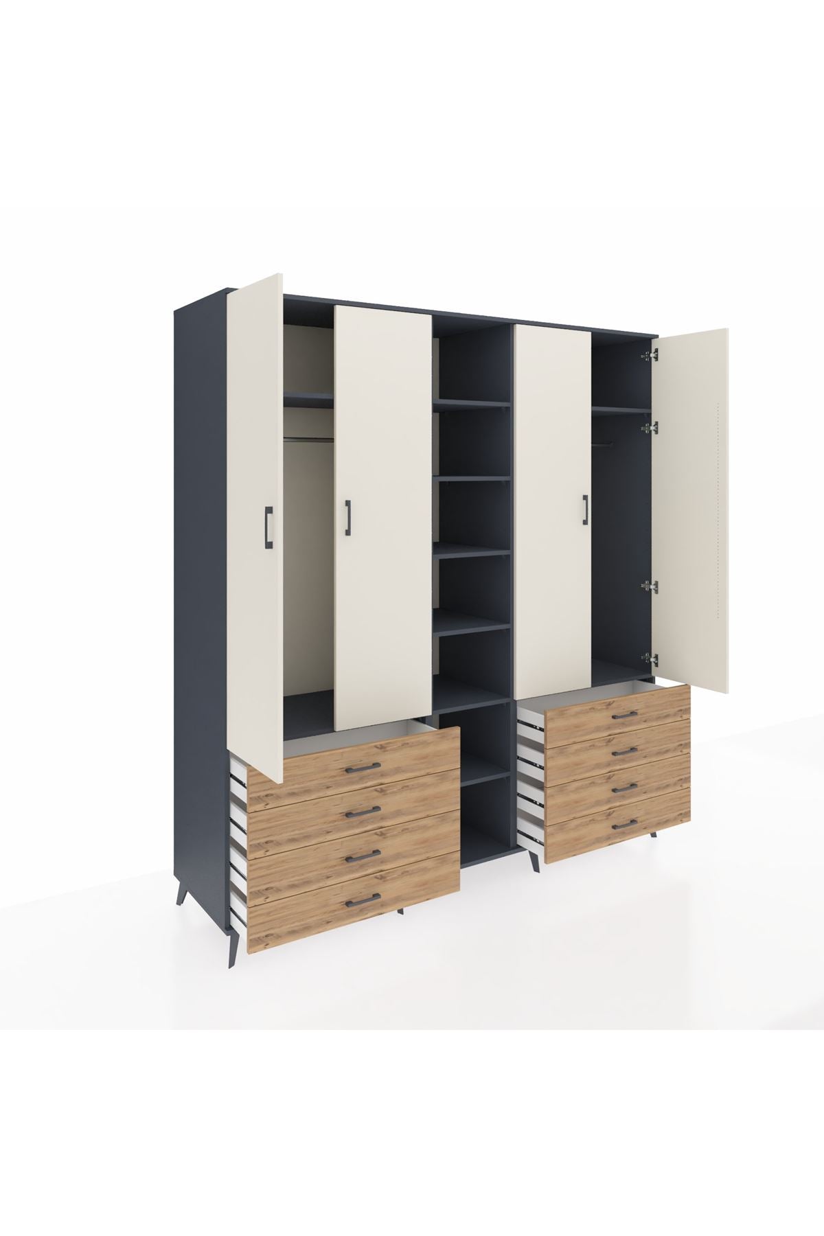 Kronos Dolap 10 Raflı 8 Çekmeceli 2 Askılı 220x59x243 Antrasit-Aytaşı/Çam