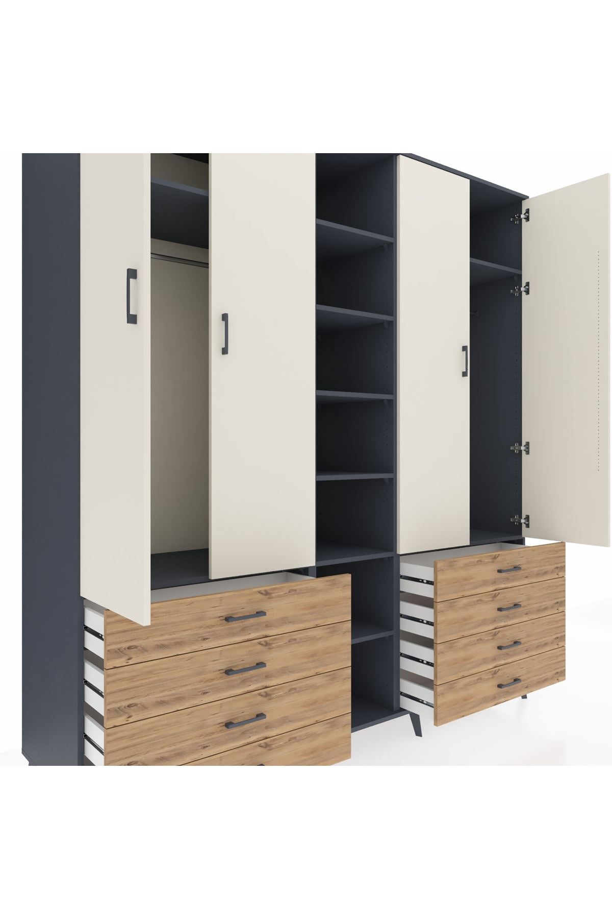 Kronos Dolap 10 Raflı 8 Çekmeceli 2 Askılı 220x59x243 Antrasit-Aytaşı/Çam