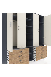 Kronos Dolap 10 Raflı 8 Çekmeceli 2 Askılı 220x59x243 Antrasit-Aytaşı/Çam