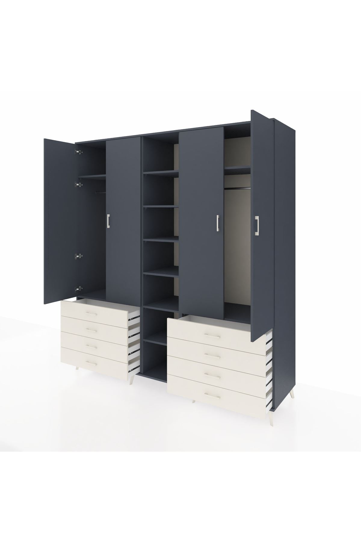 Kronos Dolap 10 Raflı 8 Çekmeceli 2 Askılı 220x59x243 Antrasit-Antrasit/Aytaşı