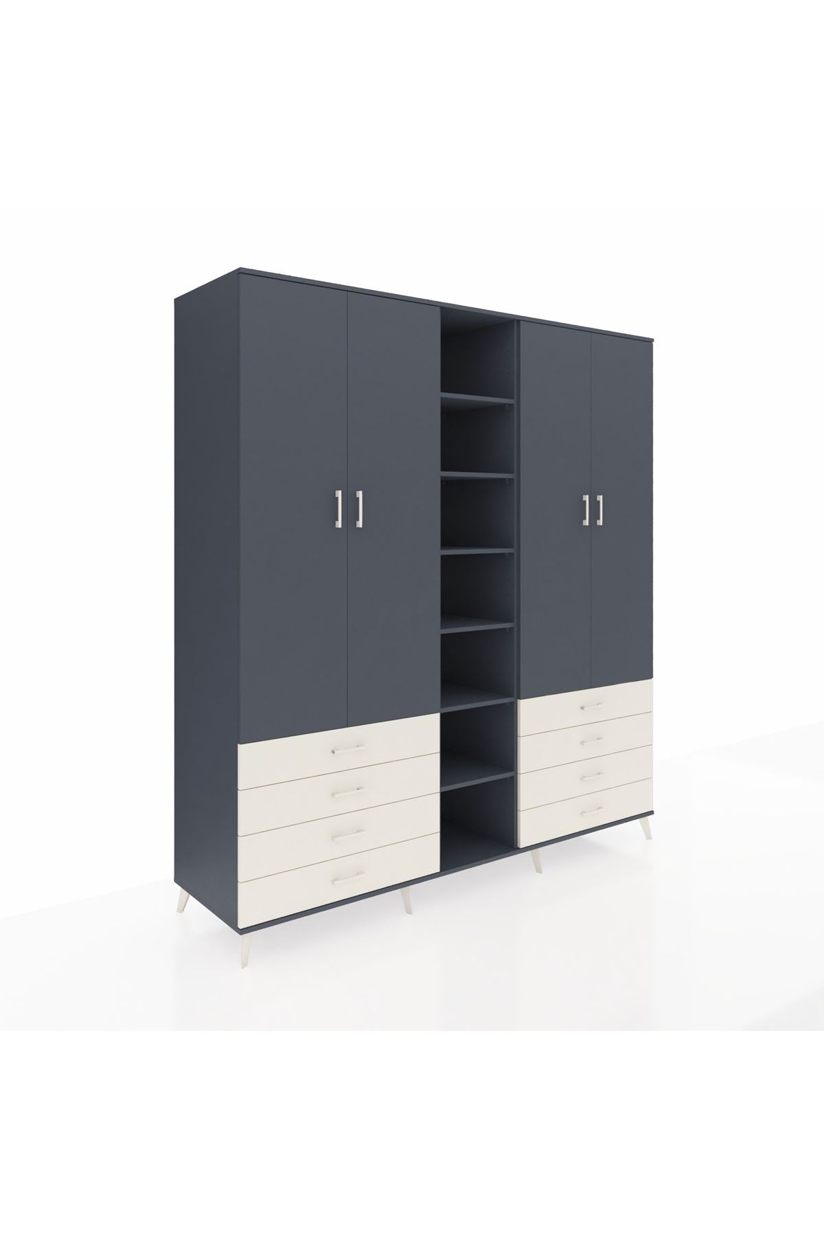 Kronos Dolap 10 Raflı 8 Çekmeceli 2 Askılı 220x59x243 Antrasit-Antrasit/Aytaşı