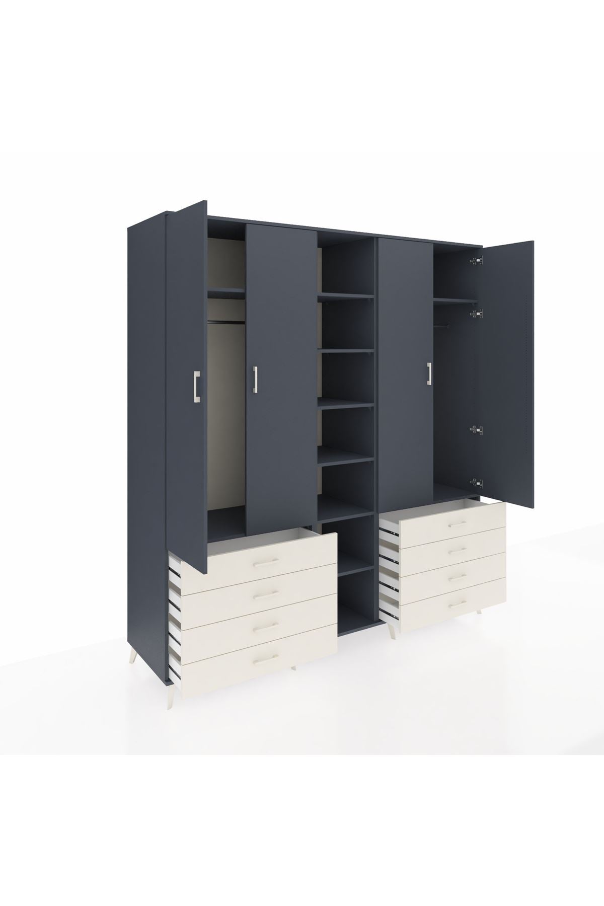 Kronos Dolap 10 Raflı 8 Çekmeceli 2 Askılı 220x59x243 Antrasit-Antrasit/Aytaşı