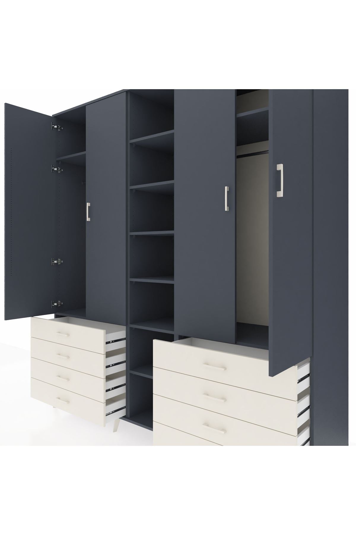 Kronos Dolap 10 Raflı 8 Çekmeceli 2 Askılı 220x59x243 Antrasit-Antrasit/Aytaşı