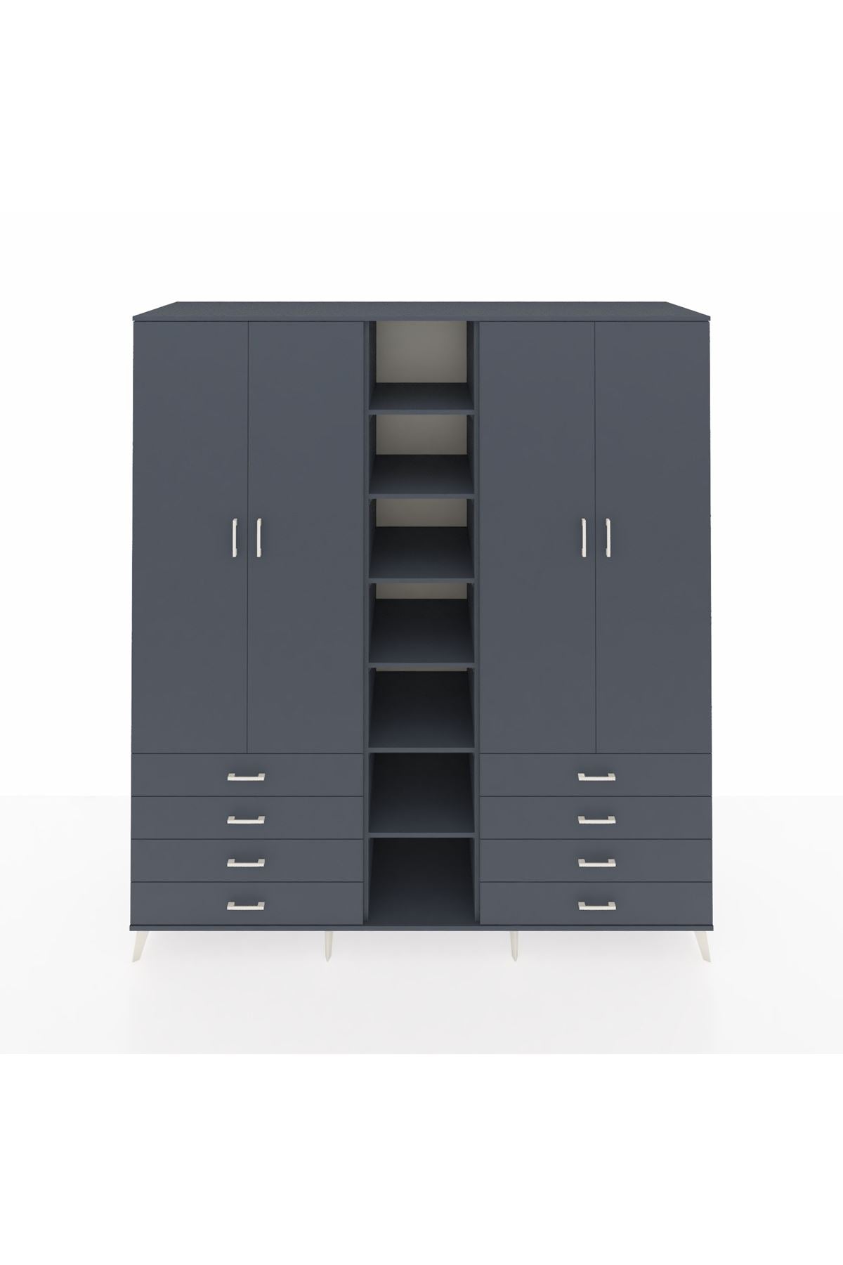 Kronos Dolap 10 Raflı 8 Çekmeceli 2 Askılı 220x59x243 Antrasit-Antrasit/Antrasit