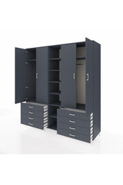 Kronos Dolap 10 Raflı 8 Çekmeceli 2 Askılı 220x59x243 Antrasit-Antrasit/Antrasit