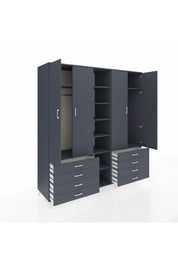 Kronos Dolap 10 Raflı 8 Çekmeceli 2 Askılı 220x59x243 Antrasit-Antrasit/Antrasit