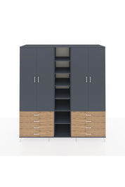 Kronos Dolap 10 Raflı 8 Çekmeceli 2 Askılı 220x59x243 Antrasit-Antrasit/Çam