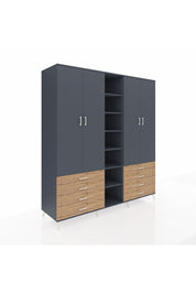 Kronos Dolap 10 Raflı 8 Çekmeceli 2 Askılı 220x59x243 Antrasit-Antrasit/Çam