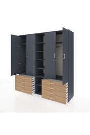 Kronos Dolap 10 Raflı 8 Çekmeceli 2 Askılı 220x59x243 Antrasit-Antrasit/Çam