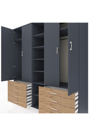 Kronos Dolap 10 Raflı 8 Çekmeceli 2 Askılı 220x59x243 Antrasit-Antrasit/Çam