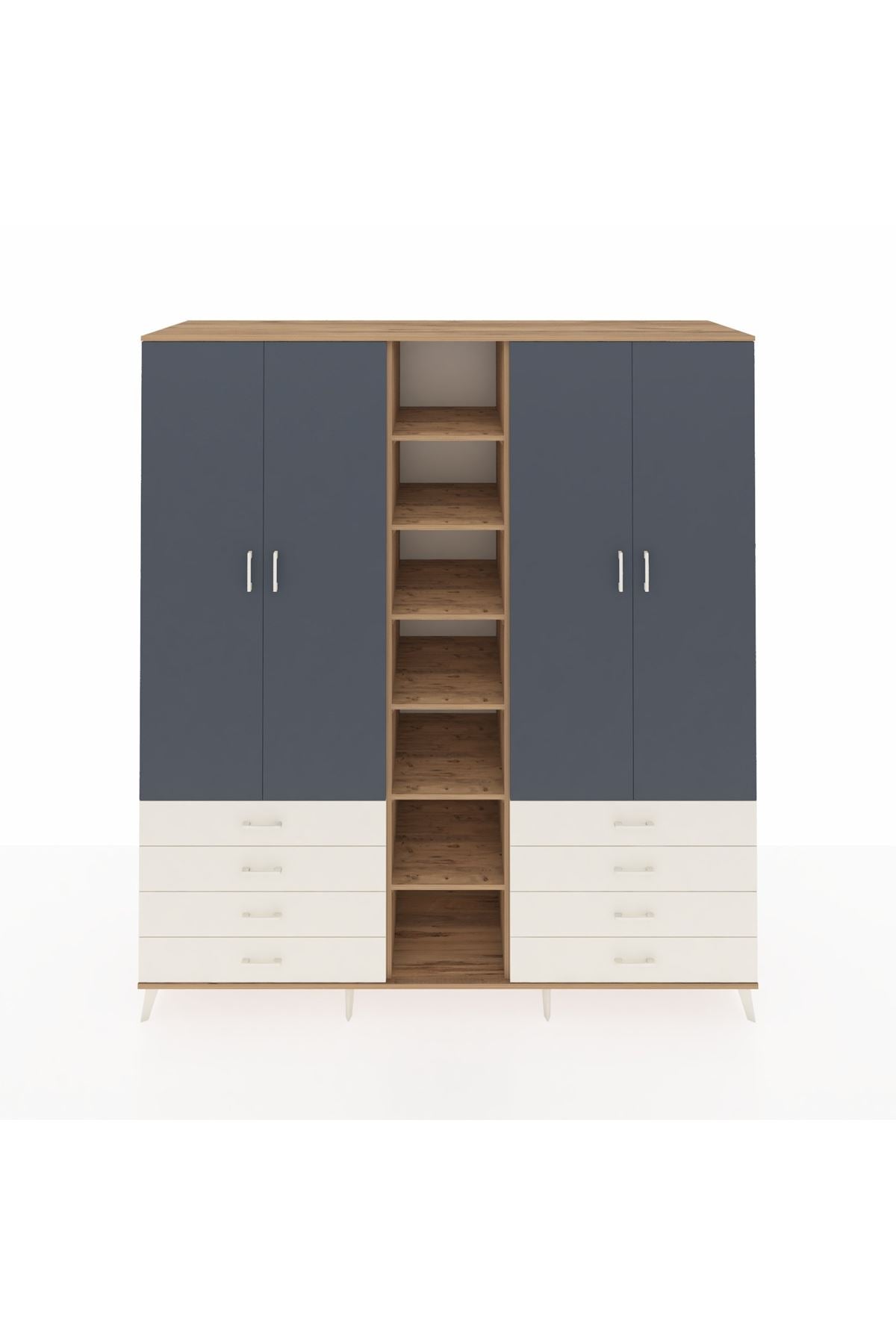 Kronos Dolap 10 Raflı 8 Çekmeceli 2 Askılı 220x59x243 Çam-Antrasit/Aytaşı