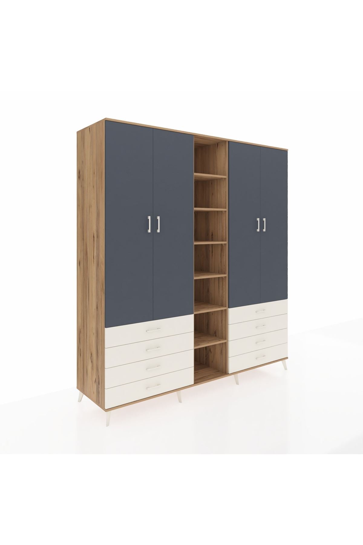 Kronos Dolap 10 Raflı 8 Çekmeceli 2 Askılı 220x59x243 Çam-Antrasit/Aytaşı