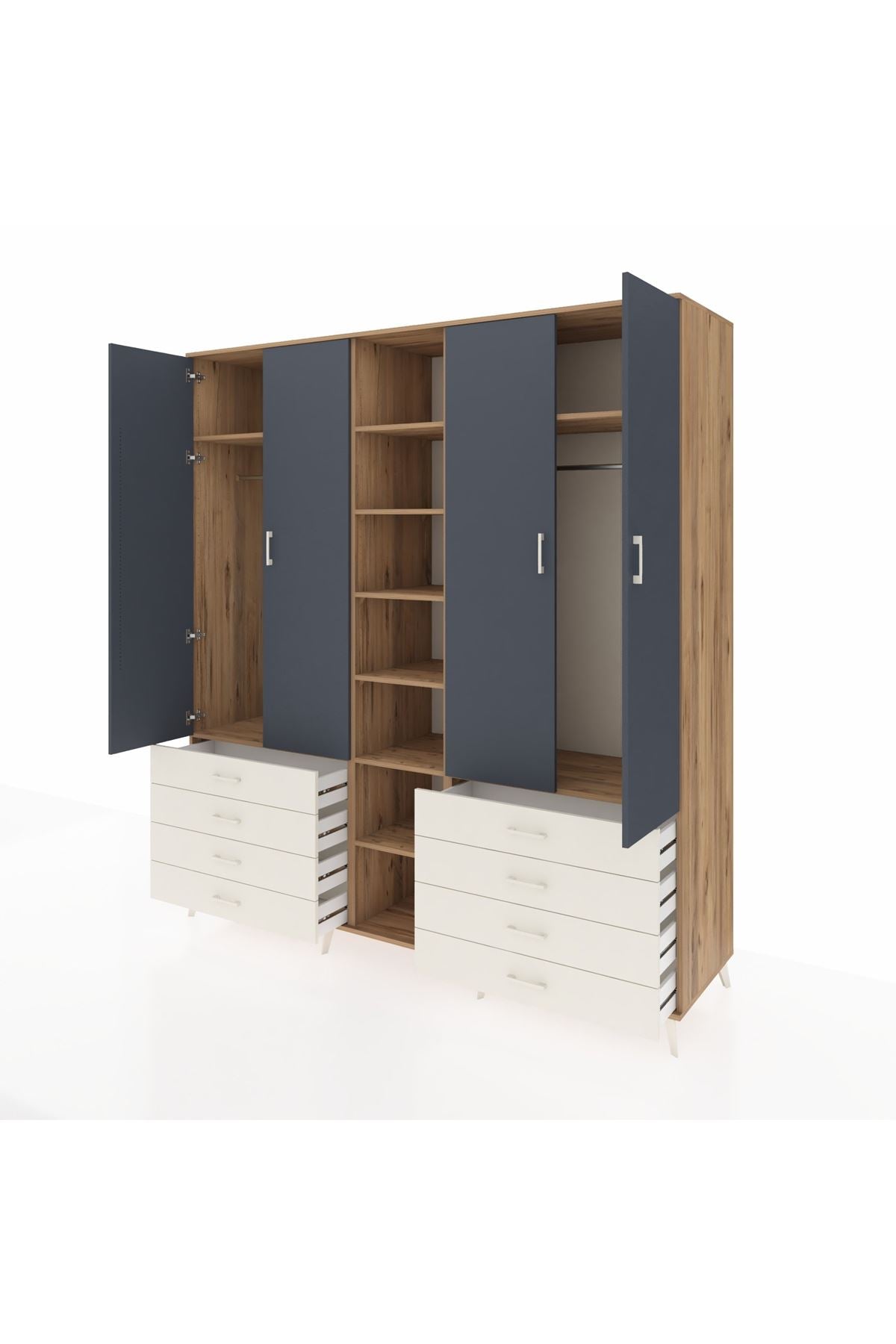 Kronos Dolap 10 Raflı 8 Çekmeceli 2 Askılı 220x59x243 Çam-Antrasit/Aytaşı