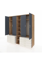 Kronos Dolap 10 Raflı 8 Çekmeceli 2 Askılı 220x59x243 Çam-Antrasit/Aytaşı