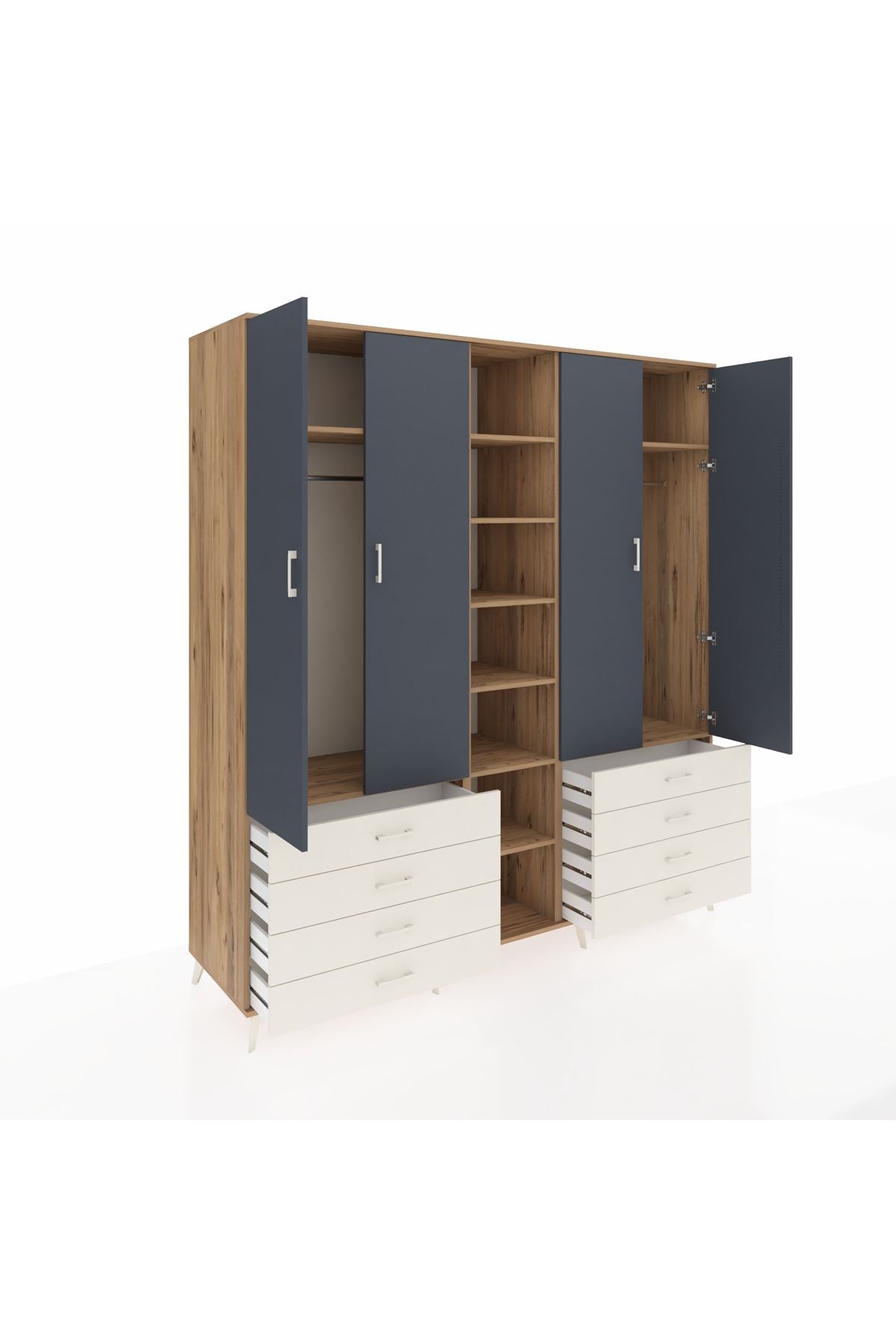 Kronos Dolap 10 Raflı 8 Çekmeceli 2 Askılı 220x59x243 Çam-Antrasit/Aytaşı