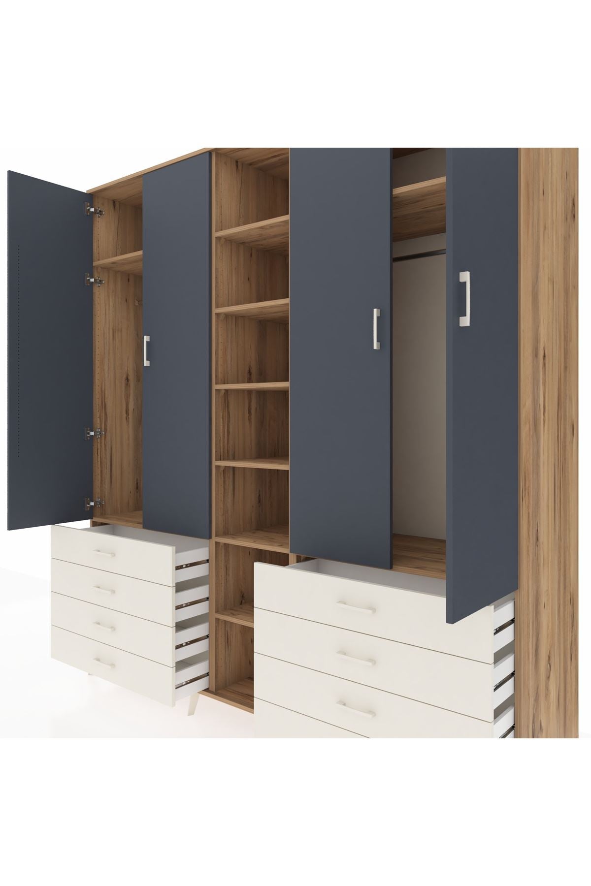 Kronos Dolap 10 Raflı 8 Çekmeceli 2 Askılı 220x59x243 Çam-Antrasit/Aytaşı