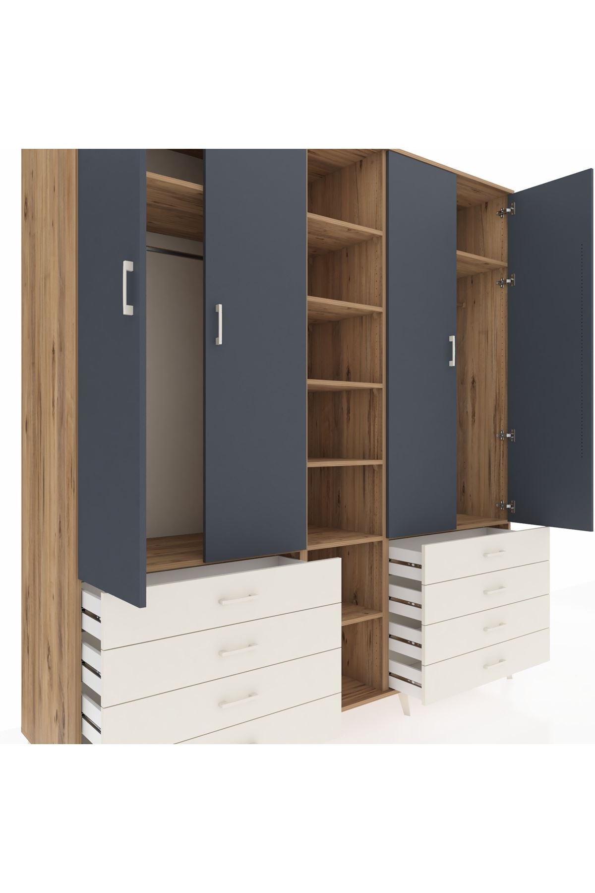 Kronos Dolap 10 Raflı 8 Çekmeceli 2 Askılı 220x59x243 Çam-Antrasit/Aytaşı