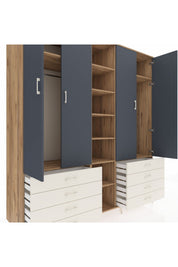 Kronos Dolap 10 Raflı 8 Çekmeceli 2 Askılı 220x59x243 Çam-Antrasit/Aytaşı