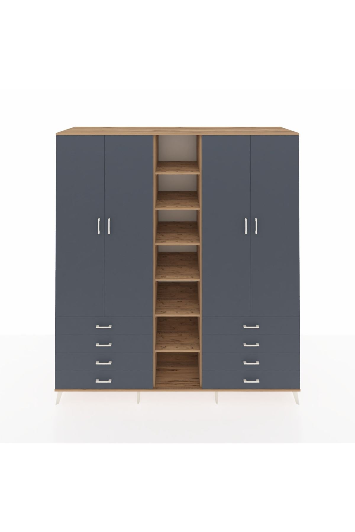 Kronos Dolap 10 Raflı 8 Çekmeceli 2 Askılı 220x59x243 Çam-Antrasit/Antrasit