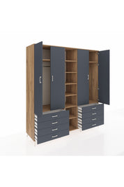 Kronos Dolap 10 Raflı 8 Çekmeceli 2 Askılı 220x59x243 Çam-Antrasit/Antrasit