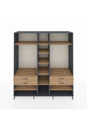 Kronos Dolap 11 Raflı 4 Çekmeceli 2 Askılı 220x59x243 Antrasit-Çam/Çam