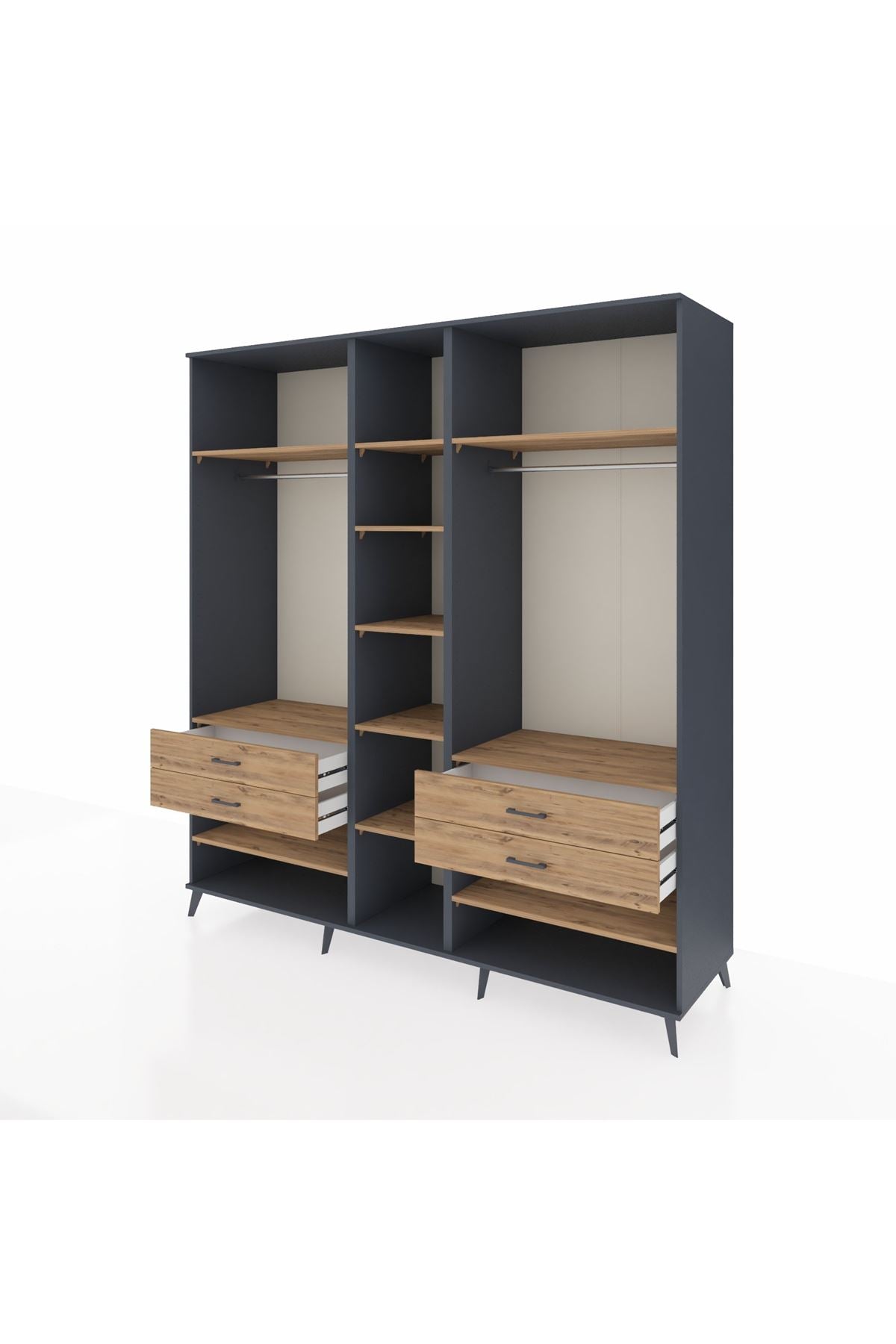 Kronos Dolap 11 Raflı 4 Çekmeceli 2 Askılı 220x59x243 Antrasit-Çam/Çam