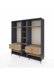 Kronos Dolap 11 Raflı 4 Çekmeceli 2 Askılı 220x59x243 Antrasit-Çam/Çam