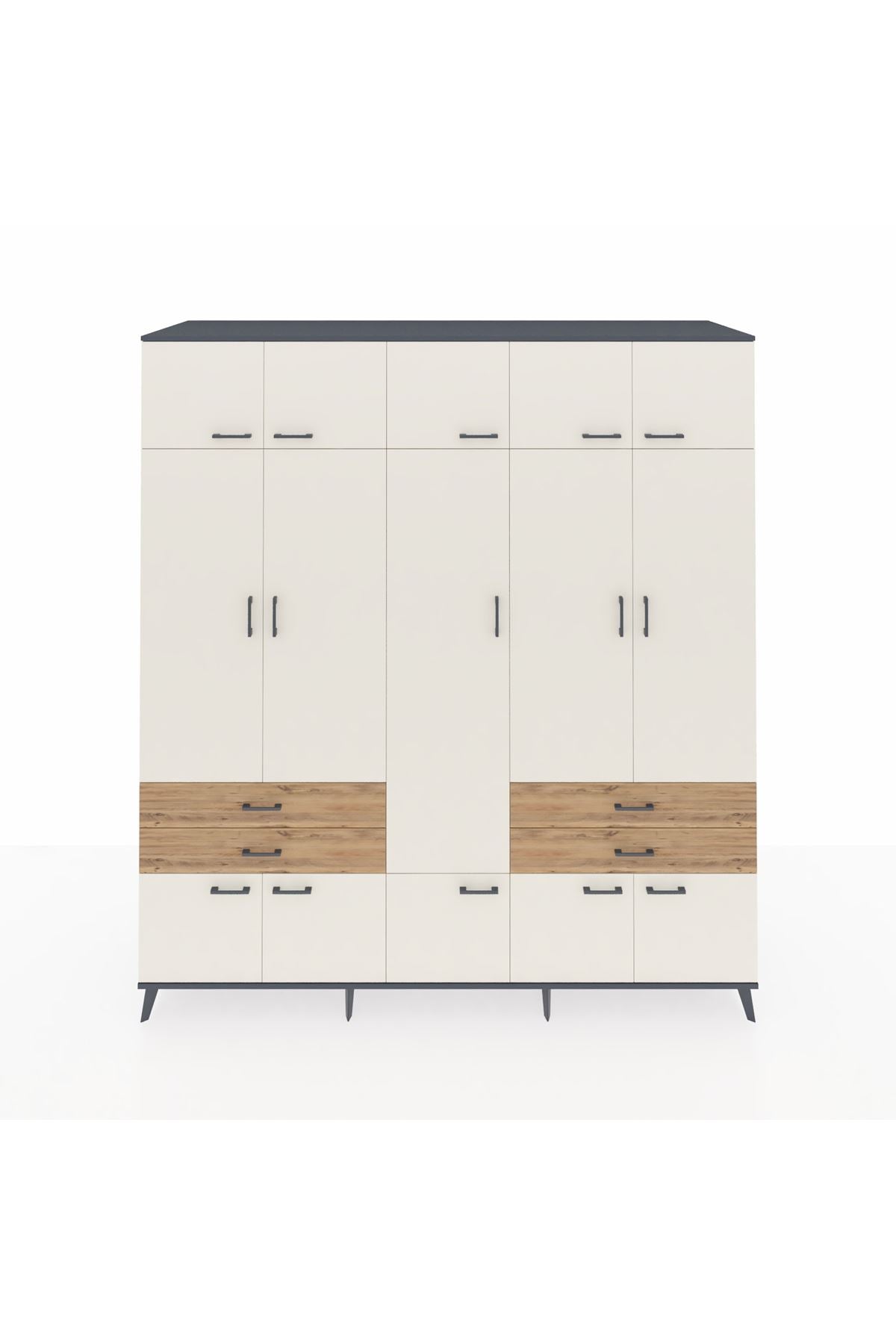 Kronos Dolap 11 Raflı 4 Çekmeceli 2 Askılı 220x59x243 Antrasit-Aytaşı/Çam