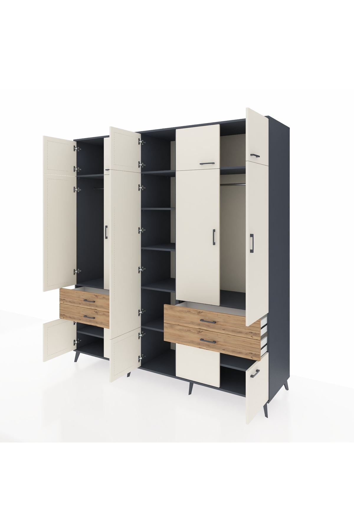 Kronos Dolap 11 Raflı 4 Çekmeceli 2 Askılı 220x59x243 Antrasit-Aytaşı/Çam